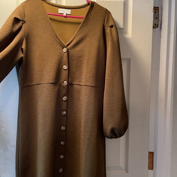 Madewell Texture & Thread Olive Green Button Dress - Picture 5 of 6